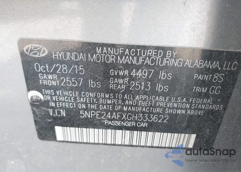 2016 Hyundai Sonata Se из США, поврежденный, VIN 5NPE24AFXGH333622